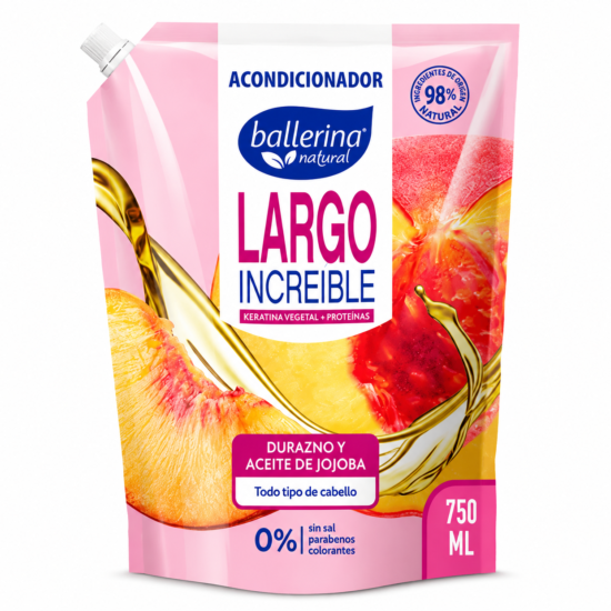 Acondicionador Ballerina Largo Increíble Durazno y Aceite de Jojoba 900 ml
